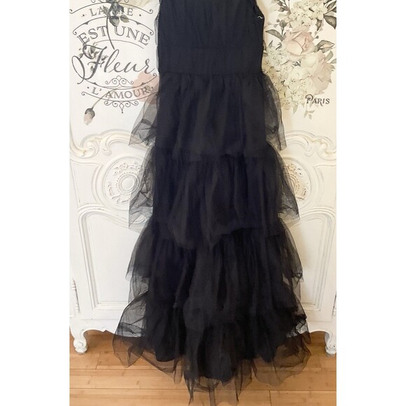 Lulus Tulle For Love Dress Women's XL Black Maxi Mesh Tulle Tiered Ruffled NWOT - Picture 10 of 13